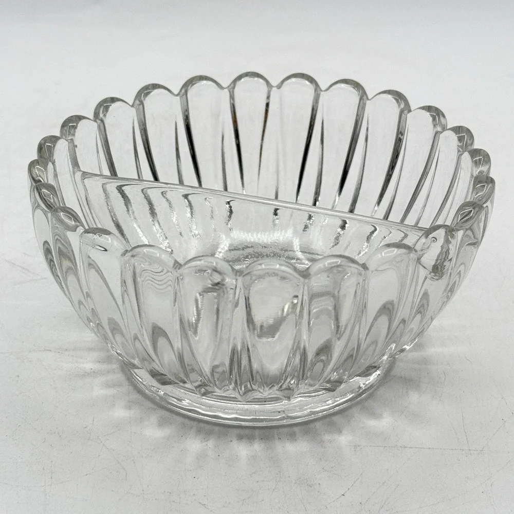 Vintage Fostoria American Clear Glass Divided Sauce Bowl 5